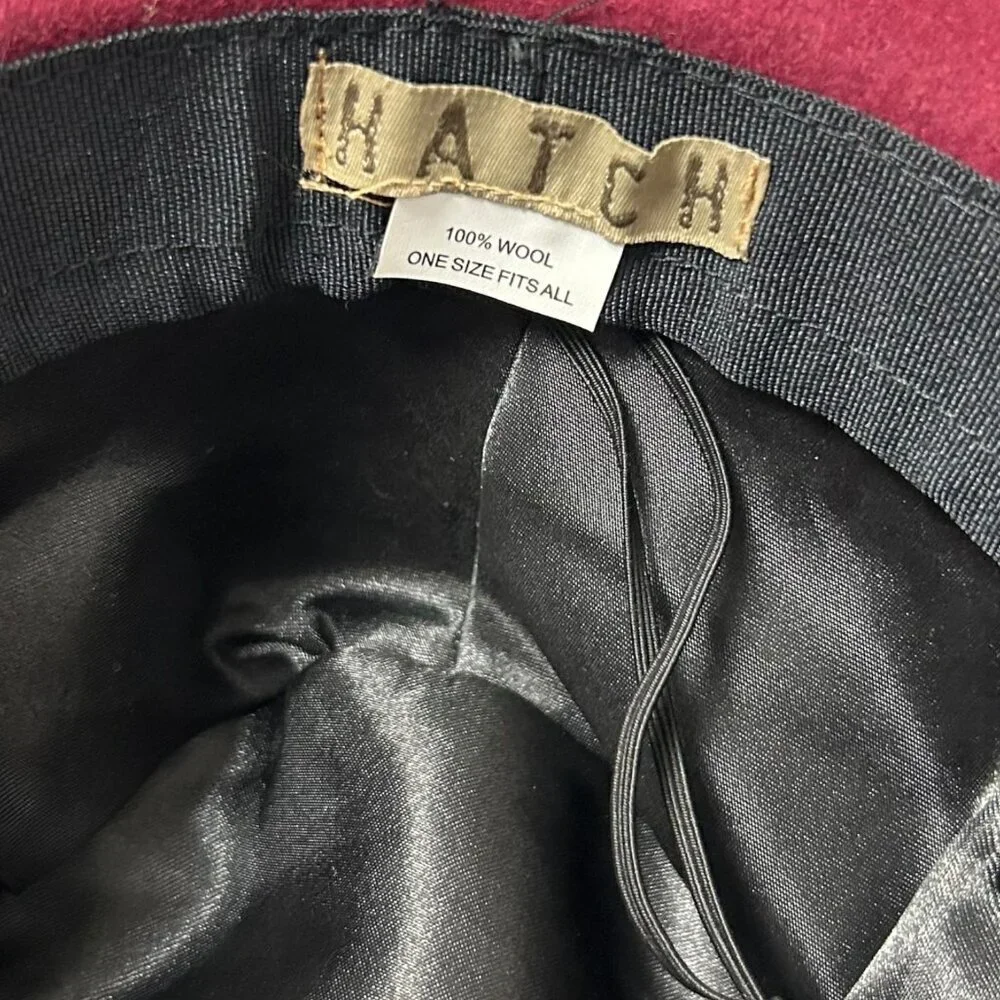 Hatch Womens Hat Burgundy Red Wool Felt with Wrapped Zipper Trim Adjustable OS